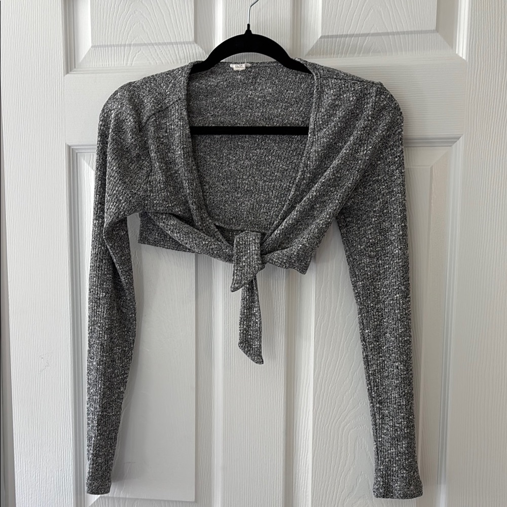Gray Long Sleeve Tie-Front Cardigan